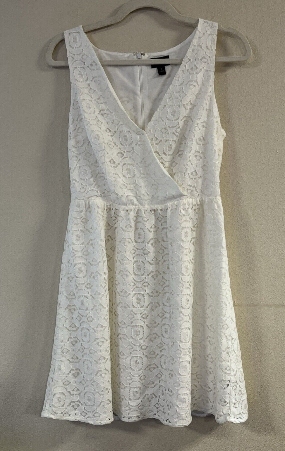 Nicole Miller Womens Off White Lace V-Neck Sleeveless Lined Dress with Back Zip