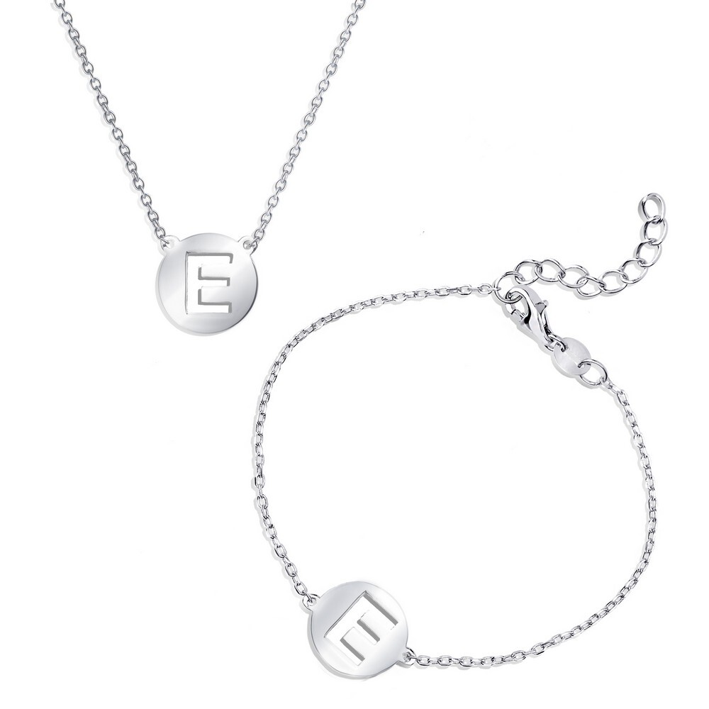 Classic Womens Bracelet and Necklace Set Sterling Silver Shiny E Disc SET-505 6890₽