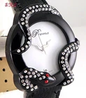 Designer Deco Black Snake Serpent Ladies Leather Wag Watch w/ Swarovski Crystals