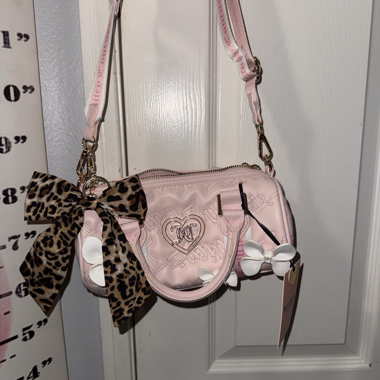 Juicy Couture Pink Small Satchel Top Handle Bow Logo, Detachable Strap Zip