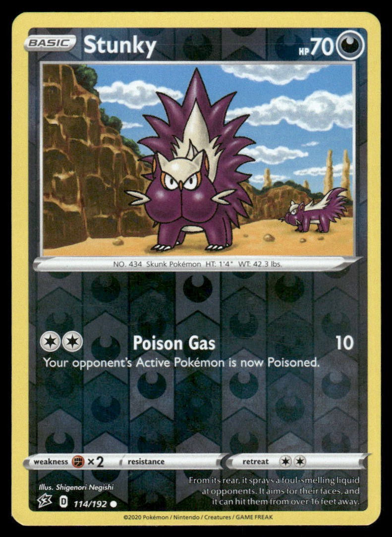 Stunky 114/192 Common Rebel Clash Pokemon Reverse Holo Lightly Played