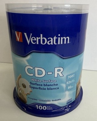 Verbatim CD-R 700MB 80min 52x Blank Discs White Surface 100 Pack Spindle