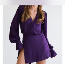 Rumored Womens Size Large Purple Long Sleeve Wrap Mini Dress NWT