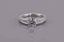 Sterling Silver Cubic Zirconia Solitaire Framed Accented Band Ring 925 Sz: 6