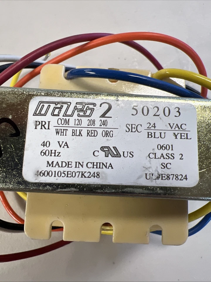 HVAC Transformer 208V/240V To 24V 40VA High Capacity Tyco Class 2 AC Parts - Image 3 of 4