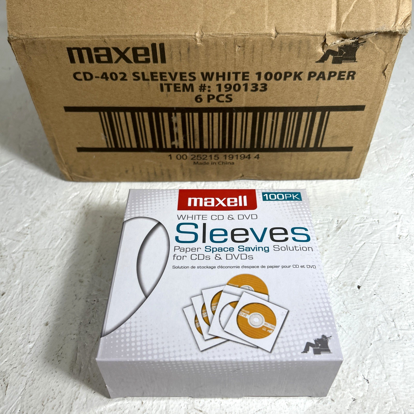 Maxell Case of 600 White CD DVD Storage Sleeves Clear Window