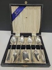 Sheffield Vintage Silver Plated Grapefruit Spoons Set With Box & sugar spoon