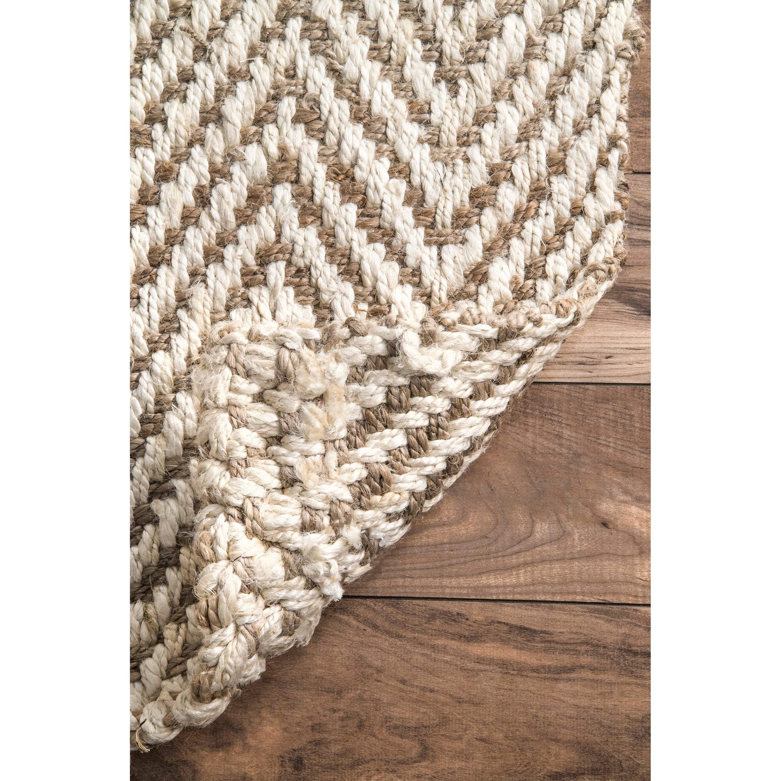 Vania Off-White/Blue, 2'6" x 8', Hand Woven, Striped, Jute, Soft and Textured... thumbnail 4