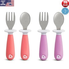 Toddler Fork Spoon Set W/ Base Ergonomic Design Dishwasher Safe 12 Months New