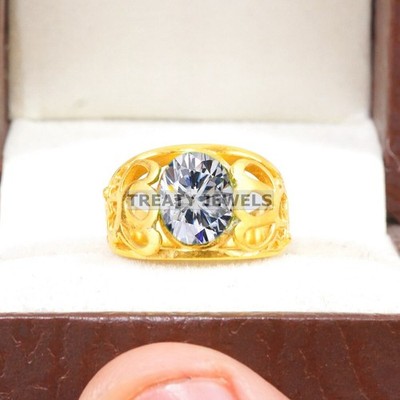 Moissanite Oval Cut With 14k Yellow Gold Ring For Men's #B316 #