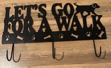 Dog Leash Holder Wall 3D Metal Cut Out 3 Hooks Let  s Go For A Walk 17  Plaque