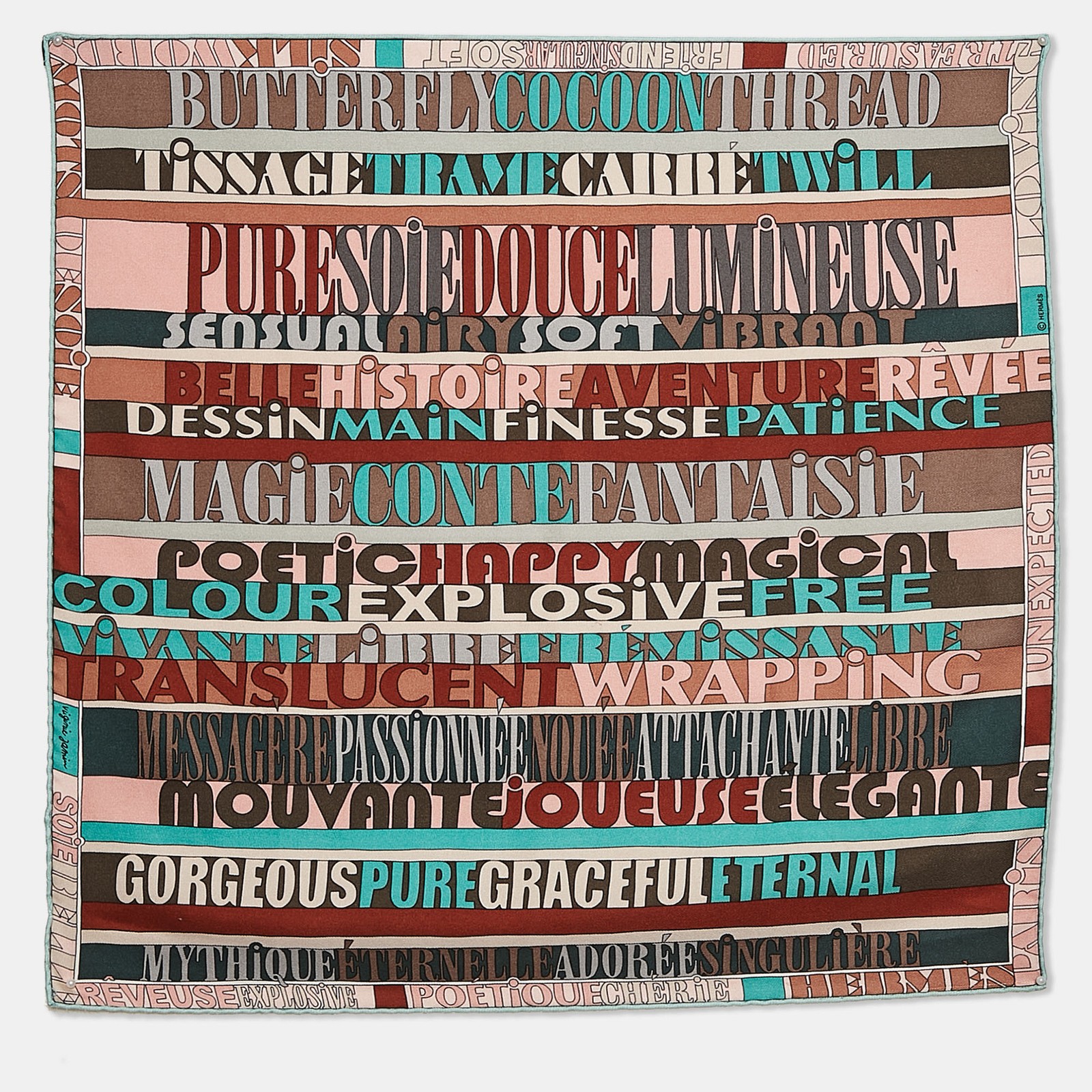 Hermes Multicolor Mots de Soie Silk Gavroche Scarf