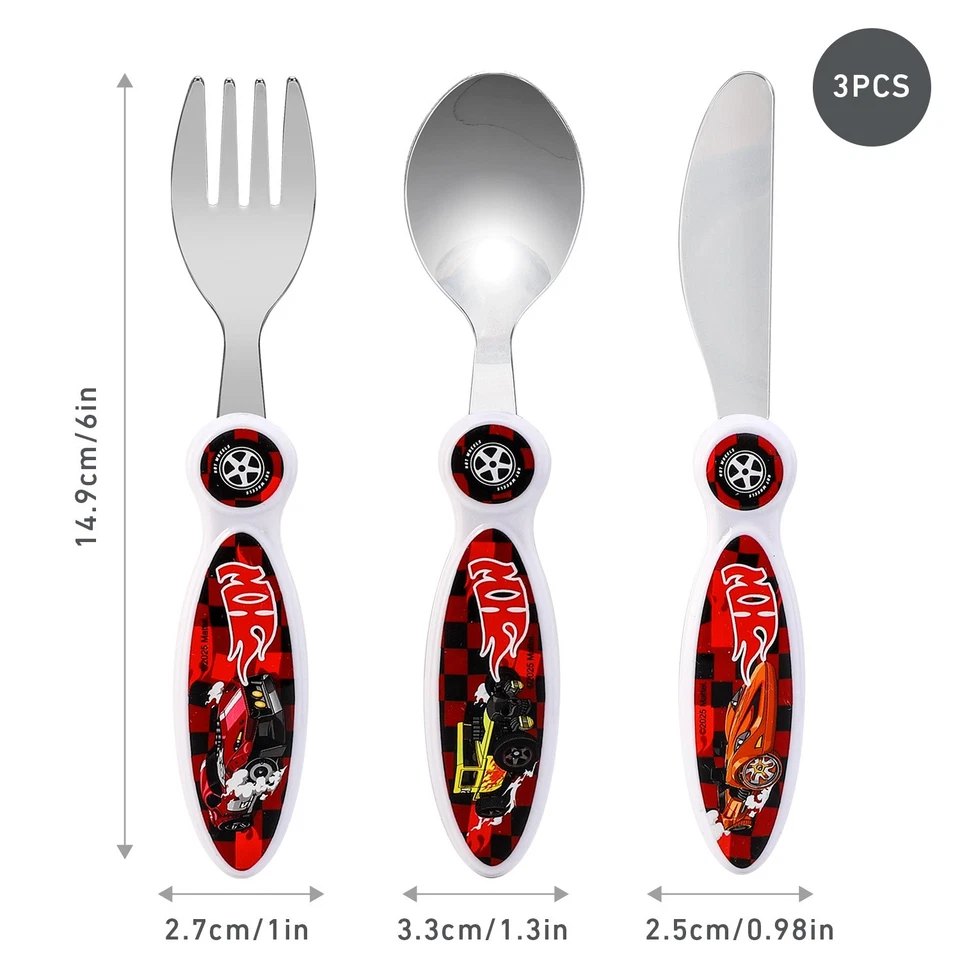 Hot Wheels Kids 6 Piece Dinnerware Cutlery Set - Plate/Bowl/Cup/Knife/Fork/Spoon - Image 3 of 4