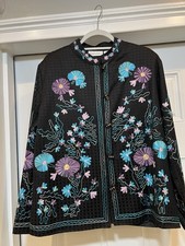 drapers damons Women Jacket Kimono Black Embroidered Asian Elegant Floral Sz L