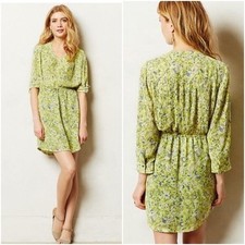 Maeve by Anthropologie Galen Floral Dress Small Yellow Green V-Neck Mini Spring