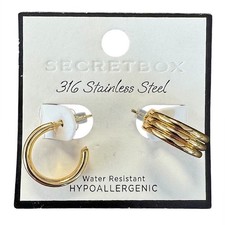 Gold Triple 316 Stainless Steel Hoop Earrings-224MS