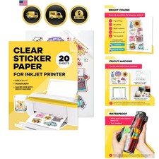 90 Clear Sticker Paper for Inkjet Printer 20 Sheets - Transparent Glossy 8.5...