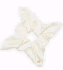 NEW Lele Sadoughi Silky Square Hair Elastic Scrunchie With Gold Logo Charm