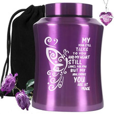 Urns for Human Ashes, Purple Butterfly Urn for Women  Men, Weight Capacity 220