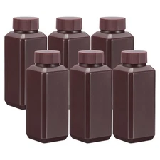 6 Pcs 120ml Reagent Bottles, HDPE Narrow Mouth Square Bottles, Brown