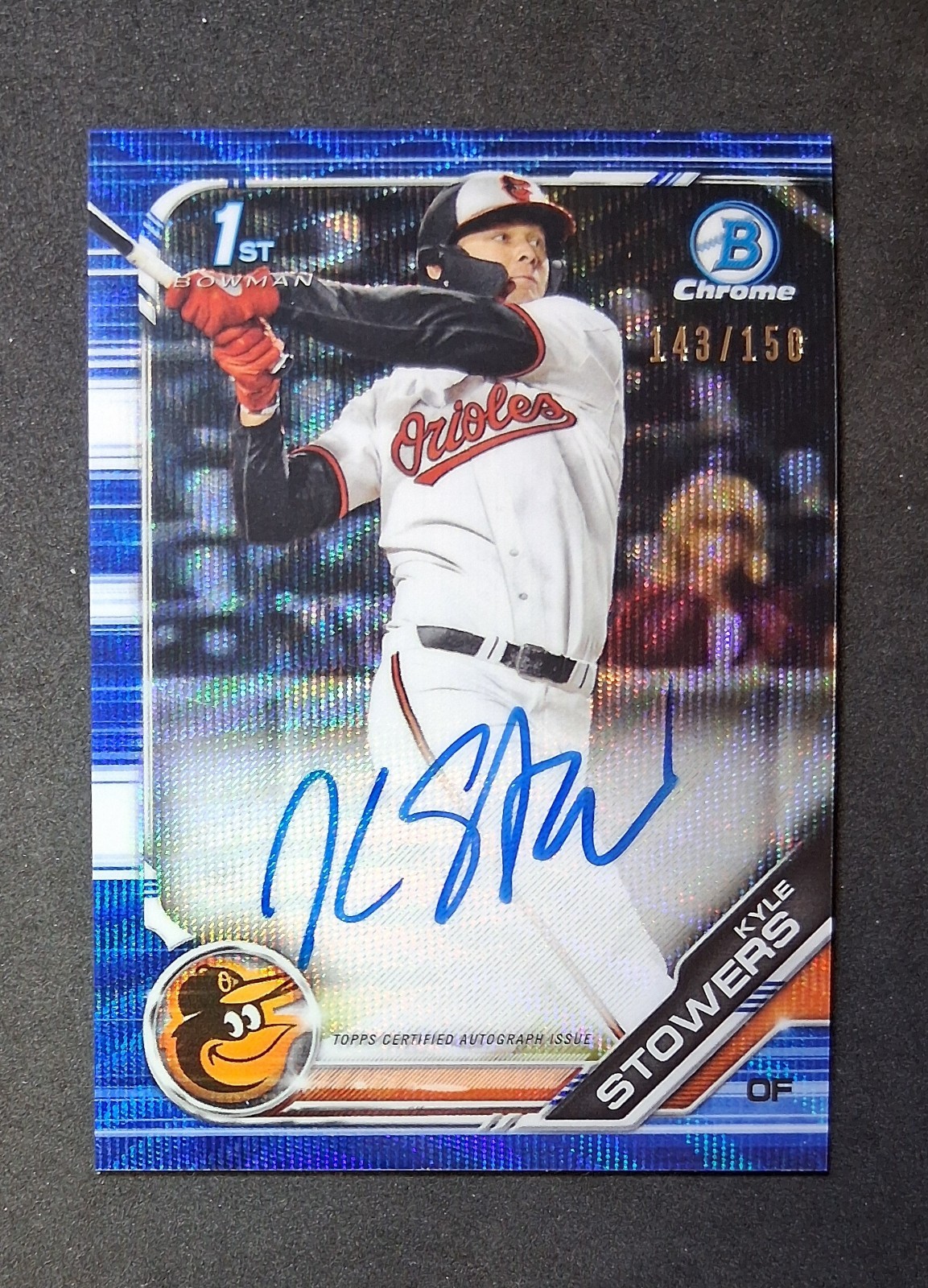 Kyle Stowers 2019 1st Bowman Chrome Autograph Auto Blue Refractor /150 Marlins