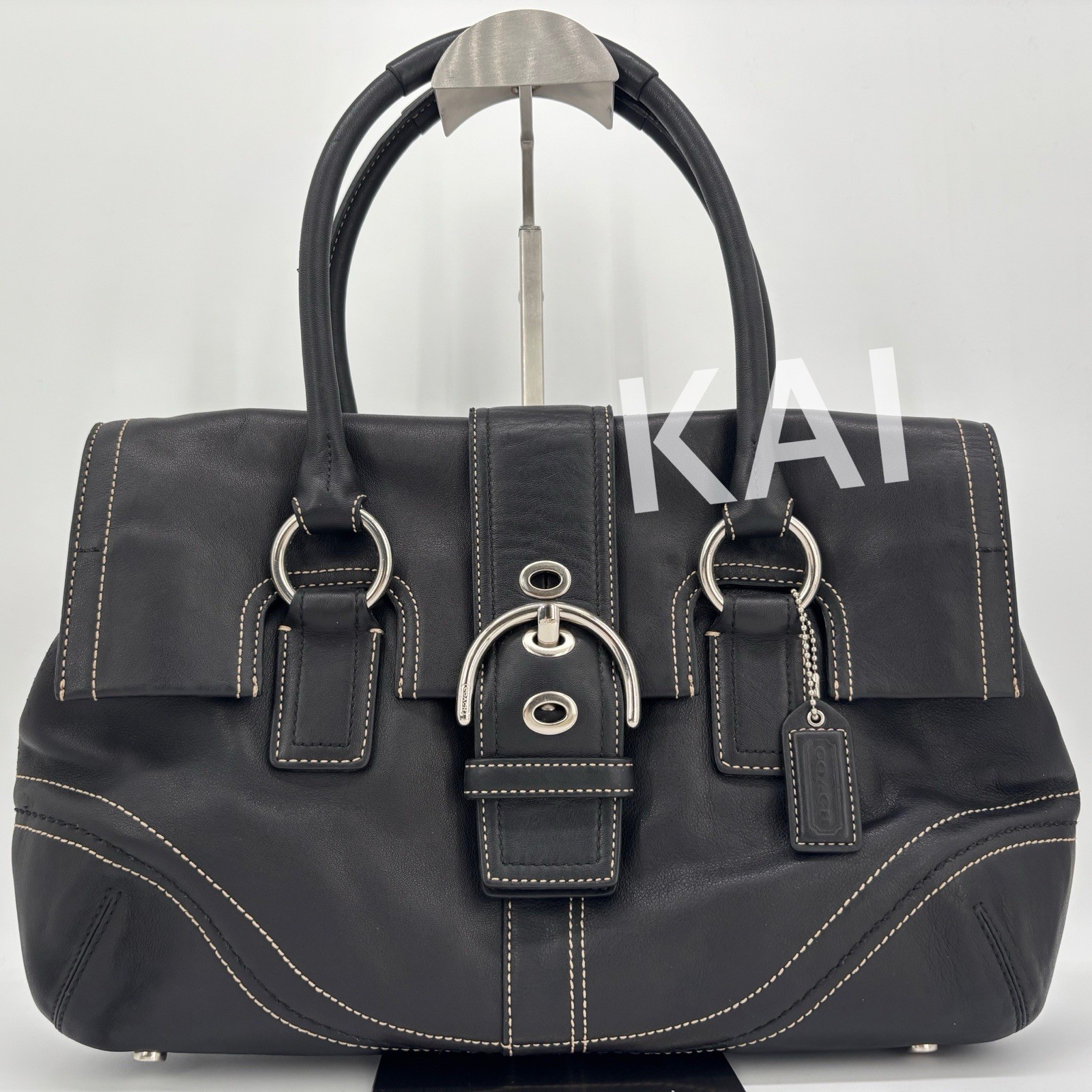 Coach Soho Hampton Flap Shoulder Bag Black Leather F10913 Purse Auth From Japan