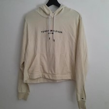 Tommy Hilfiger Damen Creme Cropped Hoodie Log...