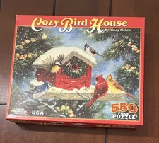 White Mountain 550 Piece PUZZLE Cozy Bird House CHRISTMAS EUC 18x24