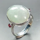 Handmade 14 ct+ Natural Green Jade Ring 925 Sterling Silver Size 7.5 /R464331