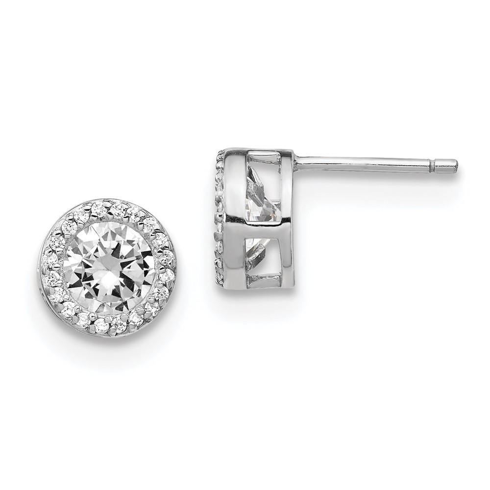 Sterling Silver Rhodium-plated Cubic Zirconia Halo Post Stud Earrings 1.76gm
