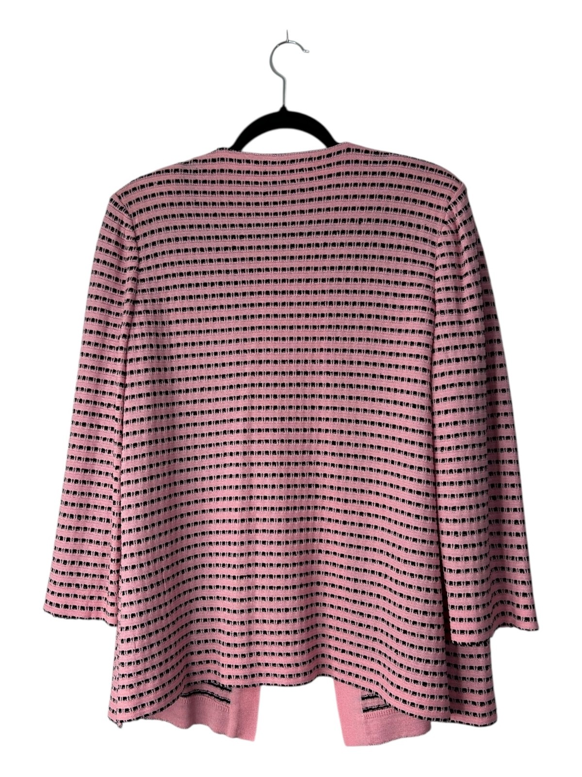 Ming Wang Sweater Sz L Pink Black Striped Open Front Chain Trim Cardigan Jacket