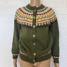 Vintage Dale of Norway Cardigan Sweater 100 Wool size 38 S/M Fair Isle Green