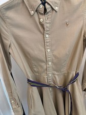 Ralph Lauren Girls Shirtdress Size 12 Khaki Belted Long Sleeve Cotton
