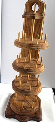 Vintage Wooden Sewing Thread Spool Rotating Holder Rack / Cottage Decor 30 Pegs