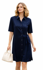 Womens Ladies Shirt Dress Size UK 8 Slim Fit Side Tie 100% Milano Cotton