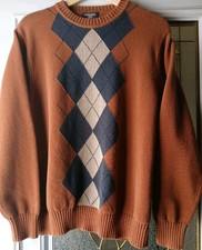 Dockers Men's Knit Pullover Sweater Brown Black Cream Crewneck L