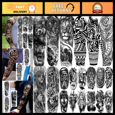 20 Sheets Tribal Wolf Tiger Lion Temporary Tattoos Sleeve for Men Women, 3D Go