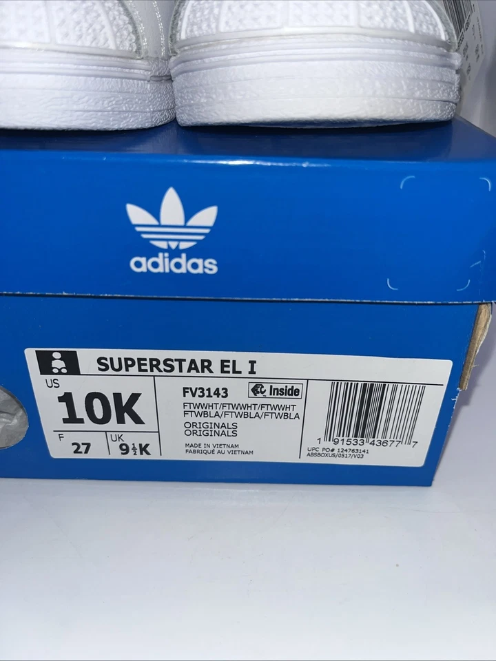 Adidas Superstar EL I Niño Pequeño Talla 10k Blanco 3 Rayas FV3143 Cordones elásticos Sin cordones Foto 2 de 4