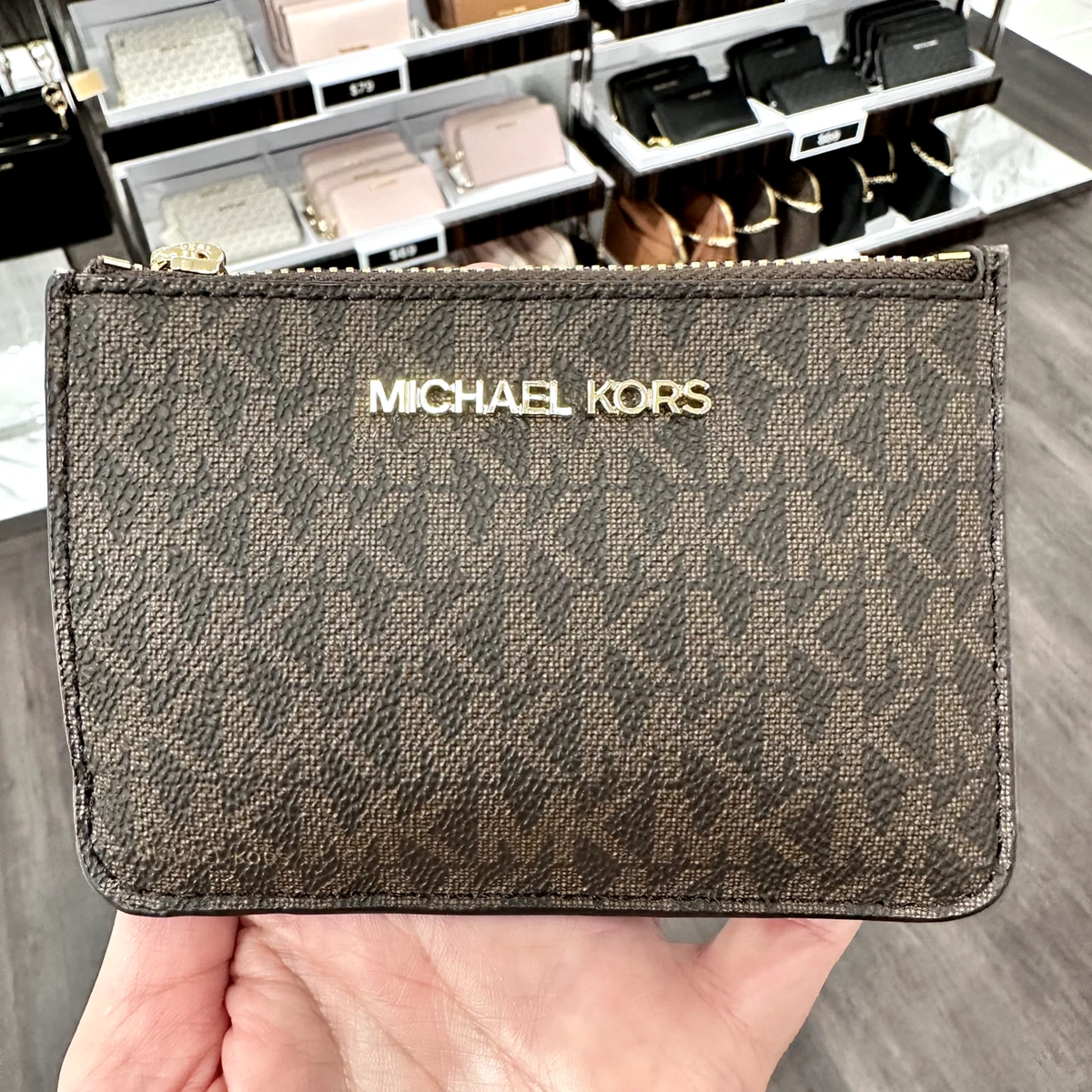 Michael Kors Jet Set Travel Small Leather Top Zip Coin Pouch Honeycomb –  Gaby's Bags