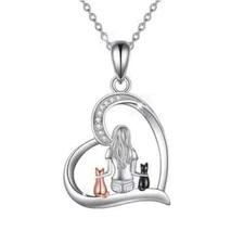 Cat Necklace Woman With 2 Cats Shiny Cat Pendant Necklace Free Shipping