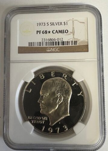 1973-S NGC Graded PF68* Cameo Silver Eisenhower Proof Dollar