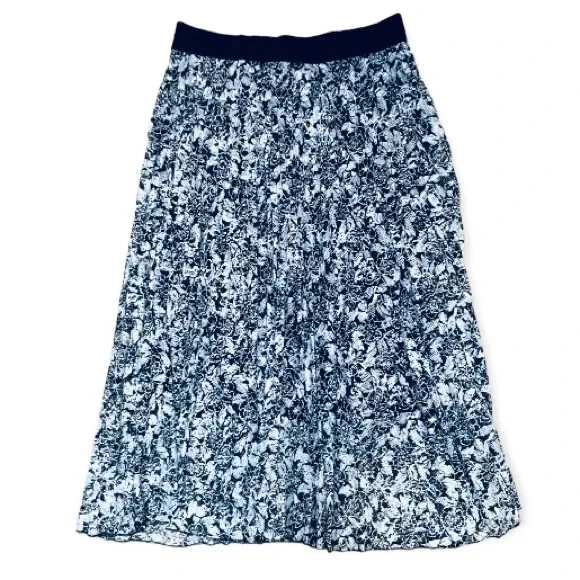 Pleated chiffon Skirt waist elasticized waistband Blue All S Seasons Fashion - Image 2 of 4