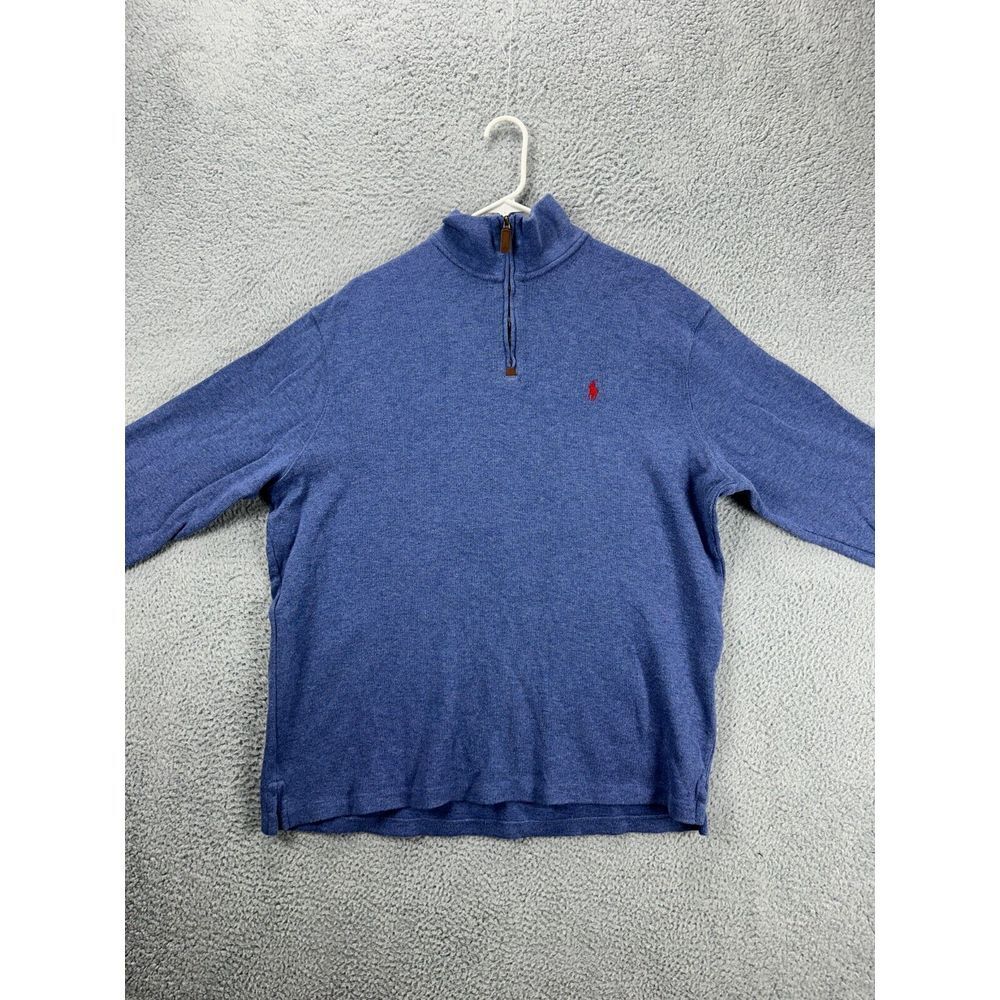 Polo Ralph Lauren maglione uomo XL blu pony spesso quarto zip pullover felpa
