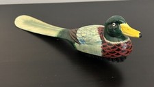 Vintage 1970s Hand Painted Duck Shoe Brush and Shoe Horn, 10 Inches