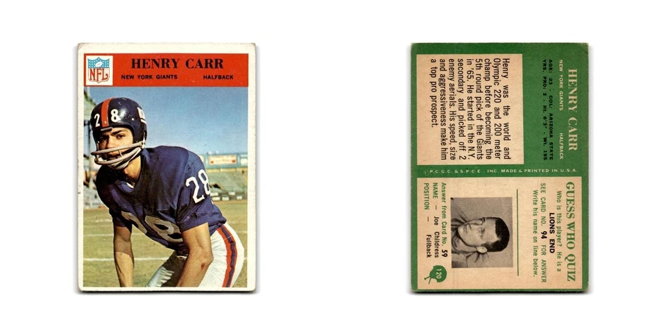 1966 Philadelphia Henry Carr RC Giants #120 - Image 3 of 3
