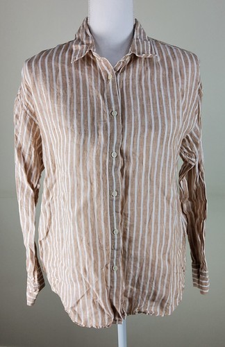 Uniqlo Women's 100% Linen Striped Long Sleeve Shirt Top Size XS