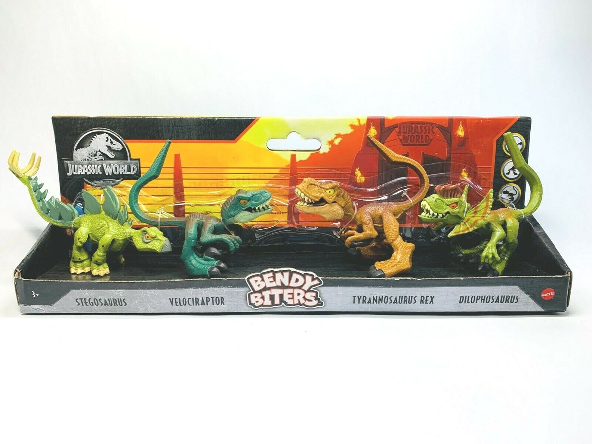 Jurassic World Bendy Biters 4 Pack Stegosaurus Velociraptor T Rex