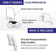 Polaris OEM 280 480 Pool Cleaner All Purpose Bag Hook & Loop K16  K-16 NO CLIP