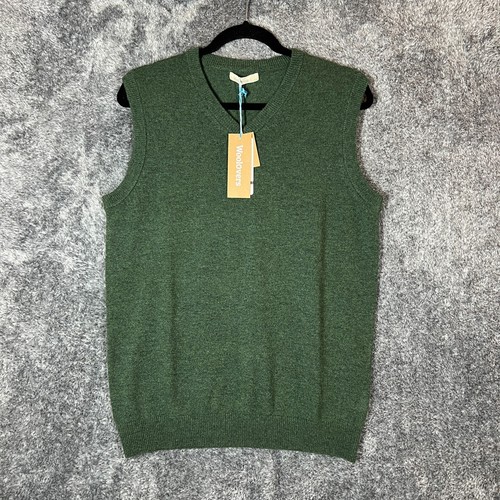 WoolOvers Vest Mens Small Green Wool Cashmere Blend Knitted Slipover Preppy New