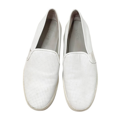Size 9Men\'s Vince White Leather Sneakers with Perforated Design and Gum Sole, Women main image 4